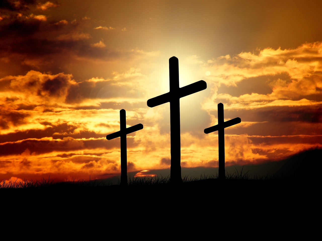 crosses, nature, sunset, silhouettes, dusk, dawn, twilight, clouds, sky, sunrise, hill, crucifixion, resurrection, christianity, christ, faith, god, jesus, easter, religion